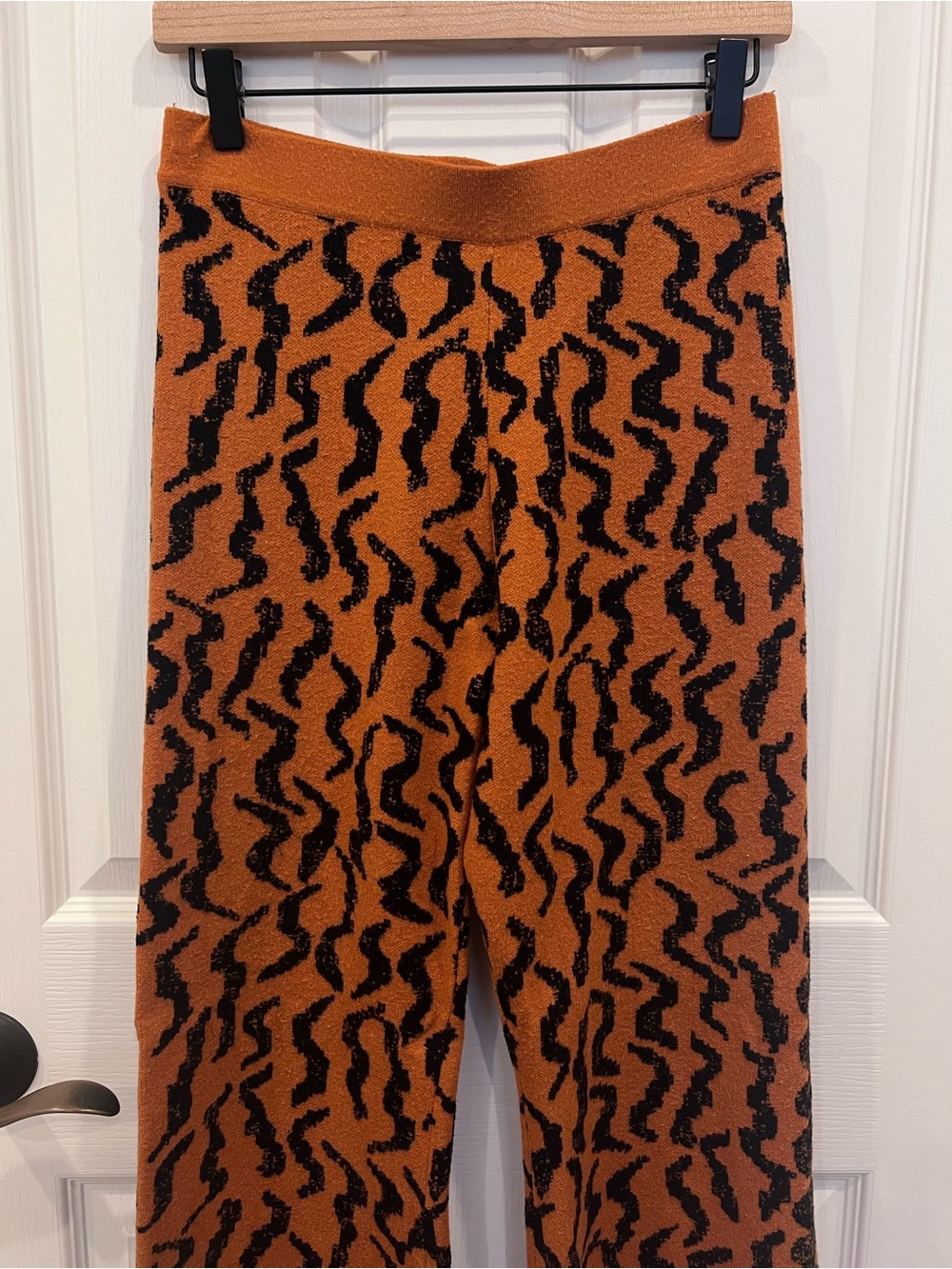 Anthropologie Rust Orange and Black Abstract Knit wide leg pants